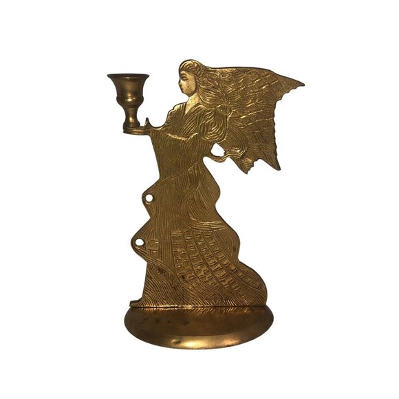 Vintage Angel '80's Brass Christmas Xmas Holiday Two Sided Candle Holder Single - Picture 1 of 5